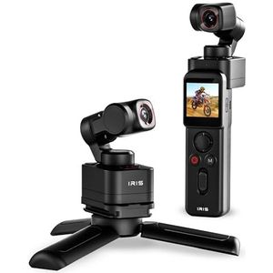 IZI IRIS Pocket 4K Camera 1/1,3 inch CMOS, afneembaar dubbel display, 3-assige gimbalstabilisator, 512 GB opslag, 160 minuten batterij, AI-tracking, handheld videocamera voor vlogging, fotografie,