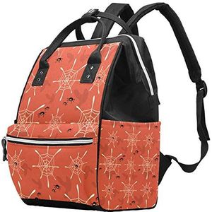 Multifunctionele grote baby luiertas rugzak,Spider Web Oranje Achtergrond Patroon,Luiertas Travel Back Pack voor mama en papa