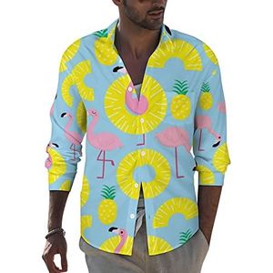 Flamingo en ananas heren revers shirt lange mouw button down print blouse zomer zak T-shirts tops 2XL