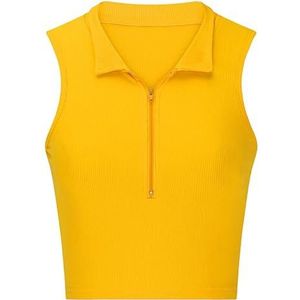 Dames workout tops mouwloos V-hals, trendy Y2K sexy halve rits geribbeld gebreid slim fit uitgaan vest crop tank tops, Gele Xs, XS