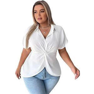 damestop in grote maten Plus blouse met vleermuismouwen en gedraaide voorkant (Color : Wei�, Size : XXL)