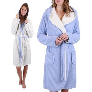 Betz Omkeerbare badjas Teddy Kiel 100% polyester voor mannen en vrouwen met capuchon, maten S-M en L-XL, maat S-M lichtblauw