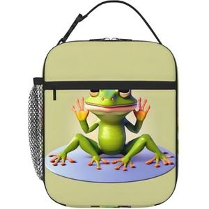 MYGANN The Funny Frog Doing Yoga Unisex met Afneembare Draagbare Webbed Geïsoleerde Lunch Tas voor Werk Reizen Camping