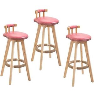 Barstoel 3-delige Set, Massief Houten Frame Draaibare Barkrukken, Met Spons Beklede Barkrukken, Geschikt For Keuken, Lounge, Bar, Kantoor (Color : Pink, Size : Sitting Height-63cm)