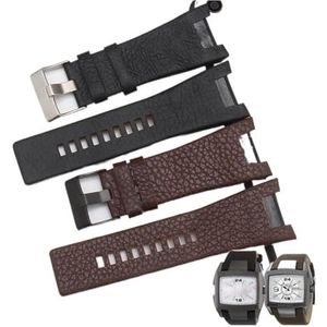 Heren Quartz Horloge Riem 3 2 mm Concave interface zwart bruin lederen band compatibel met diesel DZ1216 1273 4246 Gespen + Tool (Color : Black black clasp, Size : 32MM)