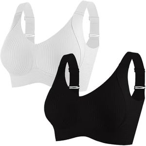 Geribbelde push-up bh voor dames, verstelbaar, volledige dekking, ademende ondersteuning(2pcs Black+white,3X-Large)