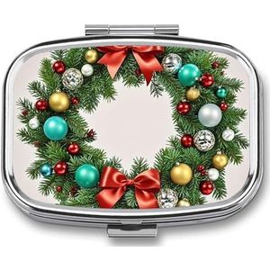 Kerstkrans van groenblijvende takken pillendoos voor portemonnee zak kleine vierkante pillendoosje decoratieve medicijndoos reizen medicijnen tablet case vitamine organisator pillenhouder uniek cadeau