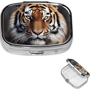 Rechthoekige pillendoos met 3 compartimenten tijgerpillenorganisator, waterdichte medicijnorganisatordoos voor reizen, metalen pillencontainers voor medicatieplanner