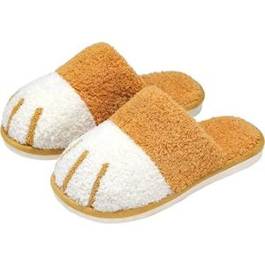 CupitiDU Kattenvoeten pantoffels, kattenpootpantoffels, zachte pluche kattenpoothuispantoffels, Indoor Outdoor traagschuim huispantoffels, antislip zacht traagschuim, Kerstmis wintercadeau, Geel, 41.5
