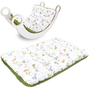 Vloerkussen groot 70x110 cm - zitkussen kinder vloer speelkleed baby vloermatras kinderkamer Minky Dinosaurussen met groen