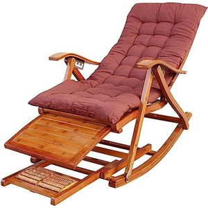 GEIRONV Outdoor Ligstoel Stoel, Huishoudelijke Dutje Koele Stoel Ouderen Vrijetijdsstoel Rugleuning Stoel Opvouwbare Volwassen Bamboe Schommelstoel Fauteuils (Color : With pad, Size : 40x97cm)