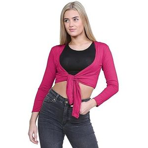 Hamishkane Nieuwe Dames Plain Tie Knoop Voorkant Bolero Shrug Bijgesneden Lange Mouw Vest Top, Cerise, 42-44