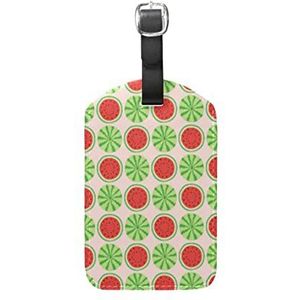 Fruit Cartoon Watermeloen Rood Lederen Bagage Bagage Koffer Tag ID Label voor Reizen (3 Stks), Patroon, 12.5(cm)L x 7(cm)W