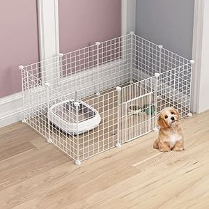 Puppy Hondenbox Kattenkooien Binnenhuisdierenbox met Deur Caviakooien DIY gecodeerde draadgaaskooien Draagbare tuinhek, voor Puppy Konijn Kitten Hamster Cavia (Kleur: Wit, Maat: