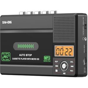 SEMIER Draagbare cassettebandspelerrecorder, kleine audiocassette naar digitale converter via USB C of SD-kaart, LCD-weergave, ingebouwde microfoon, hoofdtelefoonaansluiting, luidspreker, 16 GB