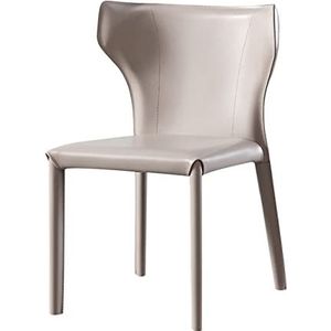 GEIRONV Eetkamerstoel, Modern Minimalisme Zadelleer Bureaustoel Gestoffeerde Stoelen Hotelstudie Slaapkamer Rugleuning Kruk Eetstoelen (Color : Light khaki, Size : 46x52x82cm)