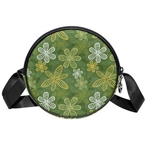 Ronde Crossbody Tas Messenger Bag Purse voor Vrouwen Groene Bloem Bloemen Patroon, Meerkleurig, 6.7x6.7x2.3 in, Sling Rugzakken