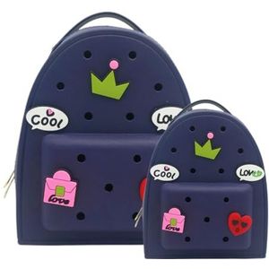 YGYMYGX Siliconen Jelly rugzak voor dames, jongens en meisjes, waterdichte tas voor zwembad en strand, siliconen gat dagrugzak voor reizen, Donkerblauw, Small+Large, Mini Clog Jelly Rugzak Met Charms