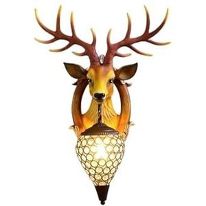 Grote muurophanging Deco Carving Deer Head Light wandgemonteerde lichte muurhanglamp gewei wandlamp hertenhoornlamp(Color:Brown small)