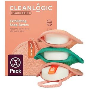 Cleanlogic Bath & Body Exfoliating Soap Savers, zorgt voor een lange houdbaarheid van zeep, geschikt voor droge en beschadigde huid, veganistisch, 3 stuks