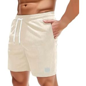 Corduroy Shorts Heren Shorts Zomer Vrijetijdsbroeken Met Zakken Corduroy Broek Korte Trekkoord Sweatshorts Baggy Joggingbroek Korte Stretch Heren Shorts S-XXL(Beige,XXL)