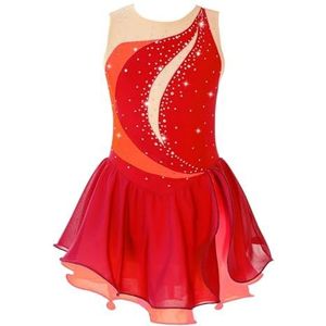 AMENGJ Gymnastiek turnpakje ballet jersey lichaam met strass dans wedstrijd kostuum holle rug gymnastiek kunstschaatsen dansjurk, Rood D, 12