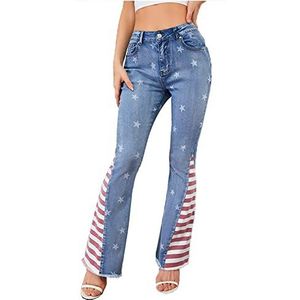 Cffvdiz Bootcut Jeans Voor Dames Stars Stripes American Flag Print Stretch Greide Leg Broek,Blauw,4XL