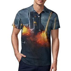 Two Dragons Attack The Castle Heren Golf Polo-Shirt Zomer Korte Mouw T-Shirt Casual Sneldrogende Tees 3XL