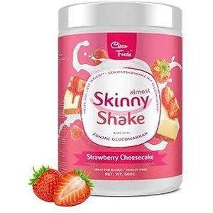 CleanFoods AlmostSkinny Shake Strawberry Cheescake Maaltijdvervanger 600 g I Aardbei Cheesecake-smaak I slechts 24 calorieën per 100 g I met 22 vitaminen en mineralen