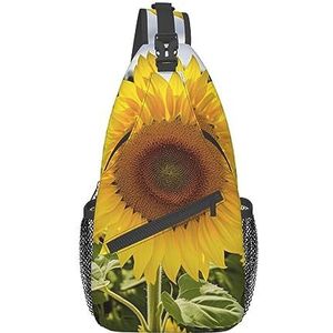 Cross Body Tas Met Verstelbare Riem,Kleurrijke Conches En Schelpen Borst Tas Voor Vrouwen Mannen Dag Tas Wandelen Reizen, Bloeiende Zonnebloemen, One Size