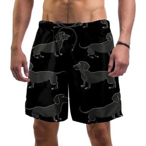 PAFEFO Nieuwigheid boardshorts voor heren, strandvakantie, feest, sneldrogende badpakken met zwarte teckelhonden, schaduwontwerpen, Zwarte Teckel Honden Schaduw, L