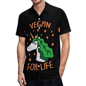 Veganistische eenhoorn heren Hawaiiaanse shirts korte mouw casual shirt button down vakantie strand shirts L