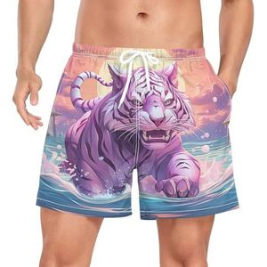Niigeu Cartoon Funny Baby Tiger mannen zwembroek shorts sneldrogend met zakken, Leuke mode, XXL