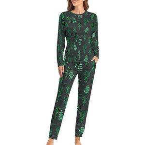 Kerst Cactus Zachte Womens Pyjama Lange Mouw Warm Fit Pyjama Loungewear Sets met Zakken L