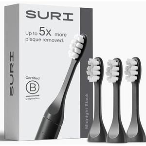 SURI Recyclebare plantaardige elektrische tandenborstelkoppen - ingebouwde tongschraper, duurzame vervangende hoofden | Alleen compatibel met SURI Sonic elektrische tandenborstel - Midnight Black,