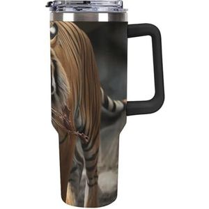 RTFGHJS 40 oz Tumbler Maleisische tijger geïsoleerde beker reizen koffiemok met rietje deksel roestvrij staal waterfles vacuüm geïsoleerde beker voor sport werk auto reizen weekends