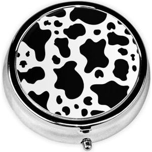 Zwarte en witte koe draagbare pillendoos, 3 compartimenten geneeskunde pillengeval, bedrukte pillenorganizer voor zakportemonnee en reizen