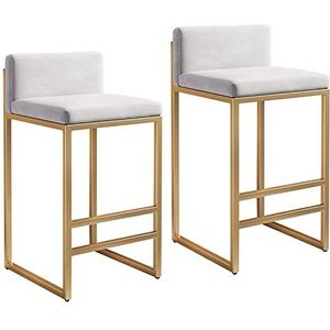 GZDZ Barstoelen Stoelen Barkrukken, Barkrukken Set van 2 Ontbijt Bar Stoelen met Rugleuning en Metalen Benen voor Pub, Bar, Koffiehuis, Restaurant of Thuis, Zithoogte 45/55/65cm (Wit+Goud, Hoogte