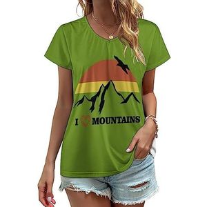 I Love Hiking Mountain Dames V-hals T-shirts Leuke Grafische Korte Mouw Casual Tee Tops M