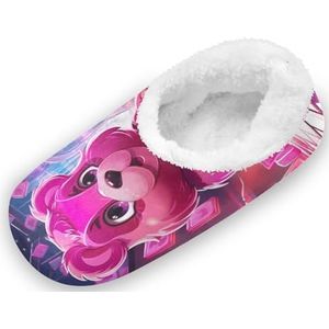 KAAVIYO Roze patroon kunst beer outdoor slippers katoenen huisschoenen gesloten rug winter antislip pluizige voeten pantoffels voor indoor jongens vrouwen, Patroon, X-Large