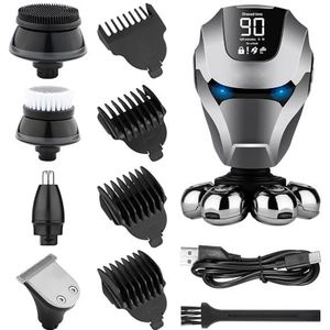 Elektrisch scheermes voor mannen, elektrisch oplaadbaar draadloos scheerapparaat voor heren, 7 zwevende koppen, neushaartrimmer, gezichtsreinigingsborstel