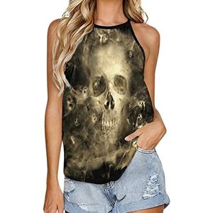 Skull With Smoke Demons Tanktop voor dames, zomer, mouwloze T-shirts, halter, casual vest, blouse, print, T-shirt, L