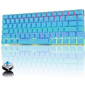 Mechanisch toetsenbord, 82 toetsen, anti-ghosting, compact, ergonomisch, USB-kabelgebonden computer, gaming toetsenbord, regenboog, LED-achtergrondverlichting, blauwe schakelaar, blauw