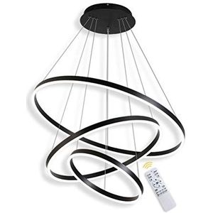 68W LED hanglamp, dimbaar met afstandsbediening, Modern Living Room hanglampen, creatieve cirkel 3 ringen zwart aluminium body LED verlichting voor slaapkamer keuken eetkamer woonkamer, 20+40+60cm