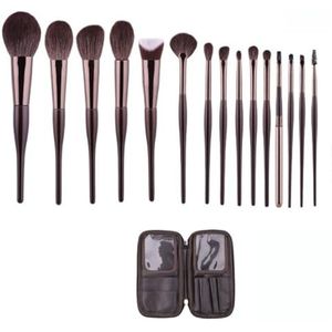 Multifunctionele Make-upborstel 15-delige dagelijkse make-upset met essentiële kwasten for eyeliner, oogschaduw en wenkbrauwkwasten Oogmake-up Kwasten voor Dames(Naked brush-Zipper Bag)
