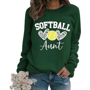 MLZHAN Softbal Tante Sweatshirts Vrouwen Leuke Luipaard Liefde Hart Baseball Print Tops Lange Mouw Harajuku Tante Gift Sweatshirt, Vintage Groen, L