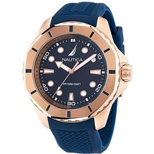 Nautica Heren NAPKMS306 KOH May Bay blauw siliconen band horloge, roségoud/blauw/blauw, Rose Goud/Blauw/Blauw