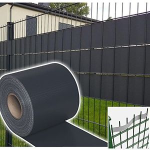 Jopassy PVC zichtwerende stroken dubbelstaafmatten, 35m x 19 cm incl. 30 bevestigingsclips zichtbescherming hek, staafmat hek privacystroken windbescherming, antraciet