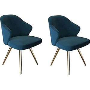 GEIRONV Moderne eetkamerstoelen set van 2, met metalen poten Woonkamer Lounge Baliestoelen Gestoffeerde Vrije tijd fluwelen bijzetstoelen Eetstoelen (Color : Blue, Size : 52x52x82cm)