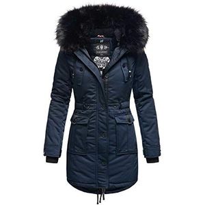 Navahoo B818 Winterjas voor dames, met capuchon en kunstbont en teddyvoering, navy, XL